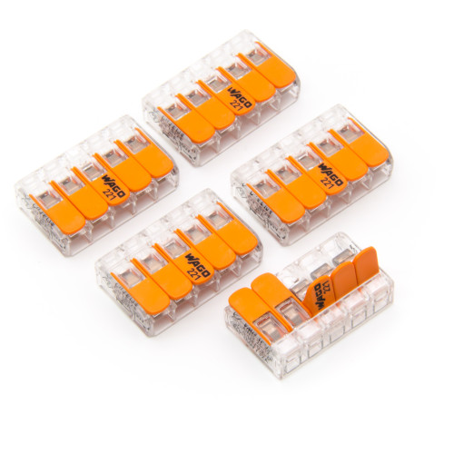 5 pcs. 221 Wago borne de connexion 5p 0.2mm² à 4mm² 5 pcs. 221 Wago borne de connexion 5p 0.2mm² à 4mm²